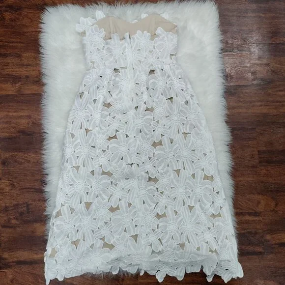 Stone Cold Fox White Floral Lace Strapless Midi Summer Bachelorette Dress XS - Picture 4 of 10